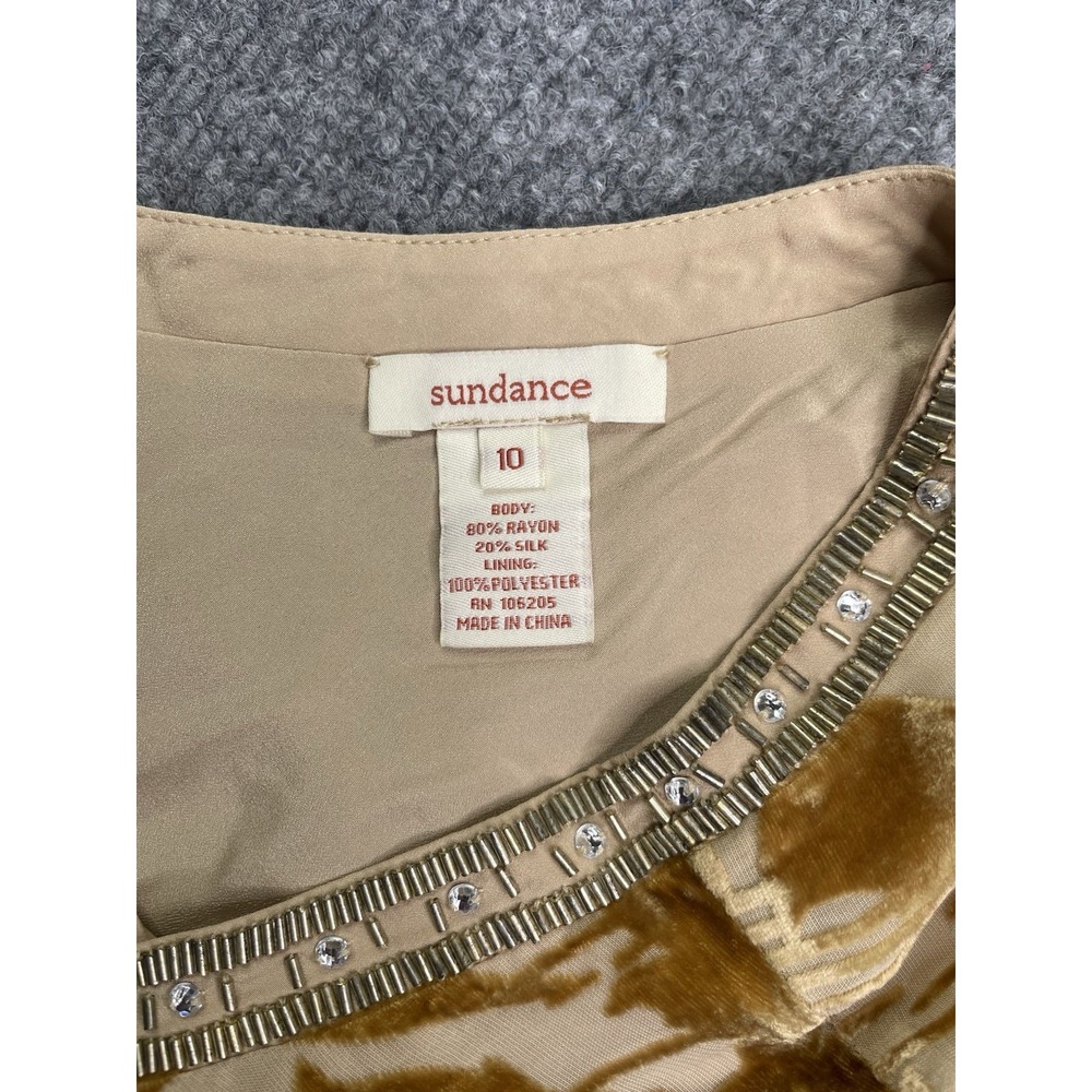 Sundance Dress Women's 10 Champagne Vineyard‎ Silk Burnout Velvet Embellished - Picture 4 of 8